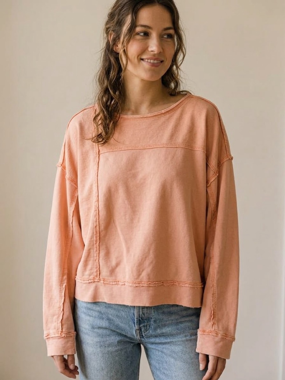 Pilcro Anthropologie Peach Raw Seam Sweatshirt M